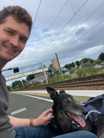 Picture of David and his dog Lennox at the station